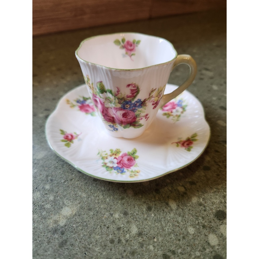 VTG Shelley England Floral Demitasse Cup & Saucer Bone China 272101